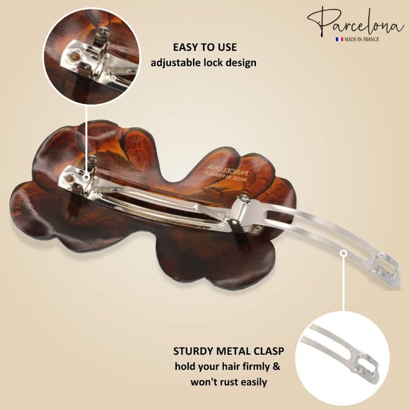 French Petal Tortoise Shell Celluloid Barrette Hair Clips Women Accessories - Picture 4 of 9